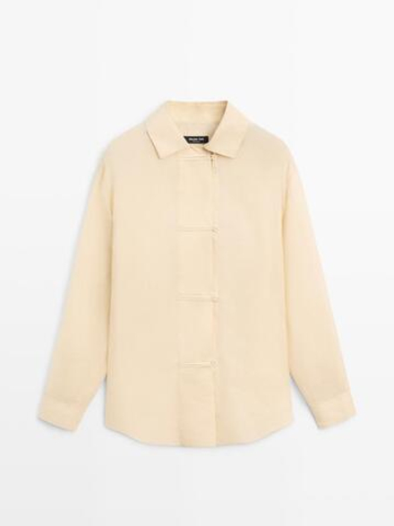 Massimo Dutti Рубашка из 100% струящейся ткани рами, бежевый