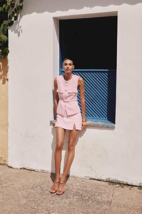 ZARA ЮБКА-ШОРТЫ С РАЗРЕЗОМ, ПАСТЕЛЬНО-РОЗОВЫЙ