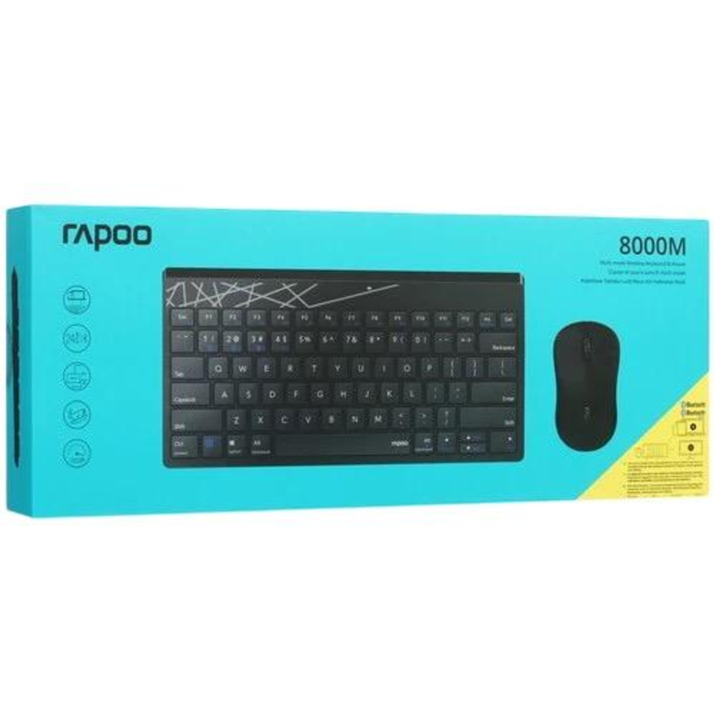 Беспроводная мембранная клавиатура и оптическая беспроводная мышь Rapoo 8000M Русифицированная раскладка ISO 75%, 78 клавиш