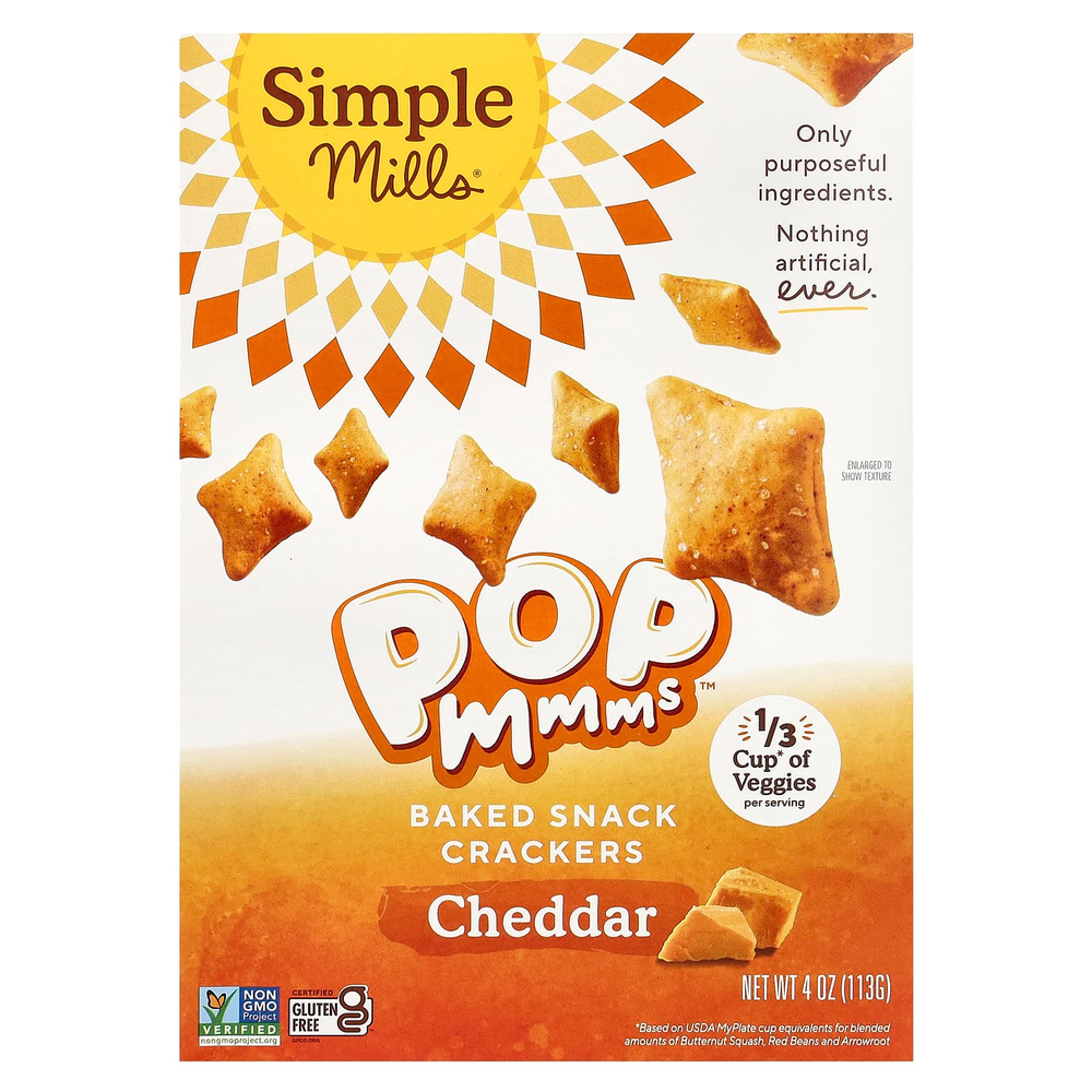 Simple Mills, Pop Mmms™, запеченные крекеры, вкус чеддера, 113 г (4 унции)