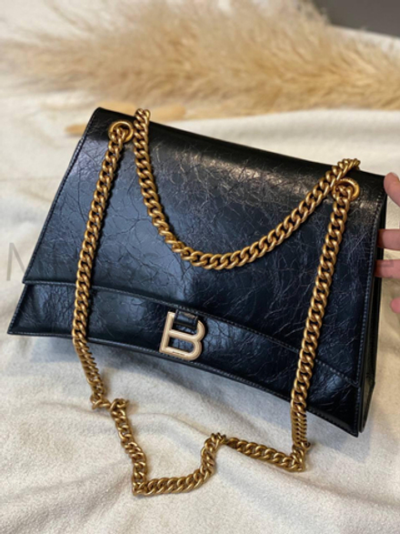 Сумка Balenciaga Crush Large Chain черная кожаная через плечо