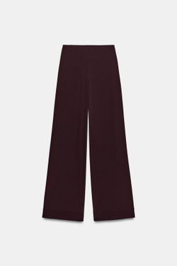 ZARA БРЮКИ ПРЯМОГО КРОЯ ИЗ КРЕПА С РАЗРЕЗАМИ, ВИННЫЙ