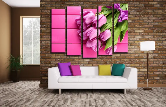 Модульная картина "Нежно-розовые тюльпаны"