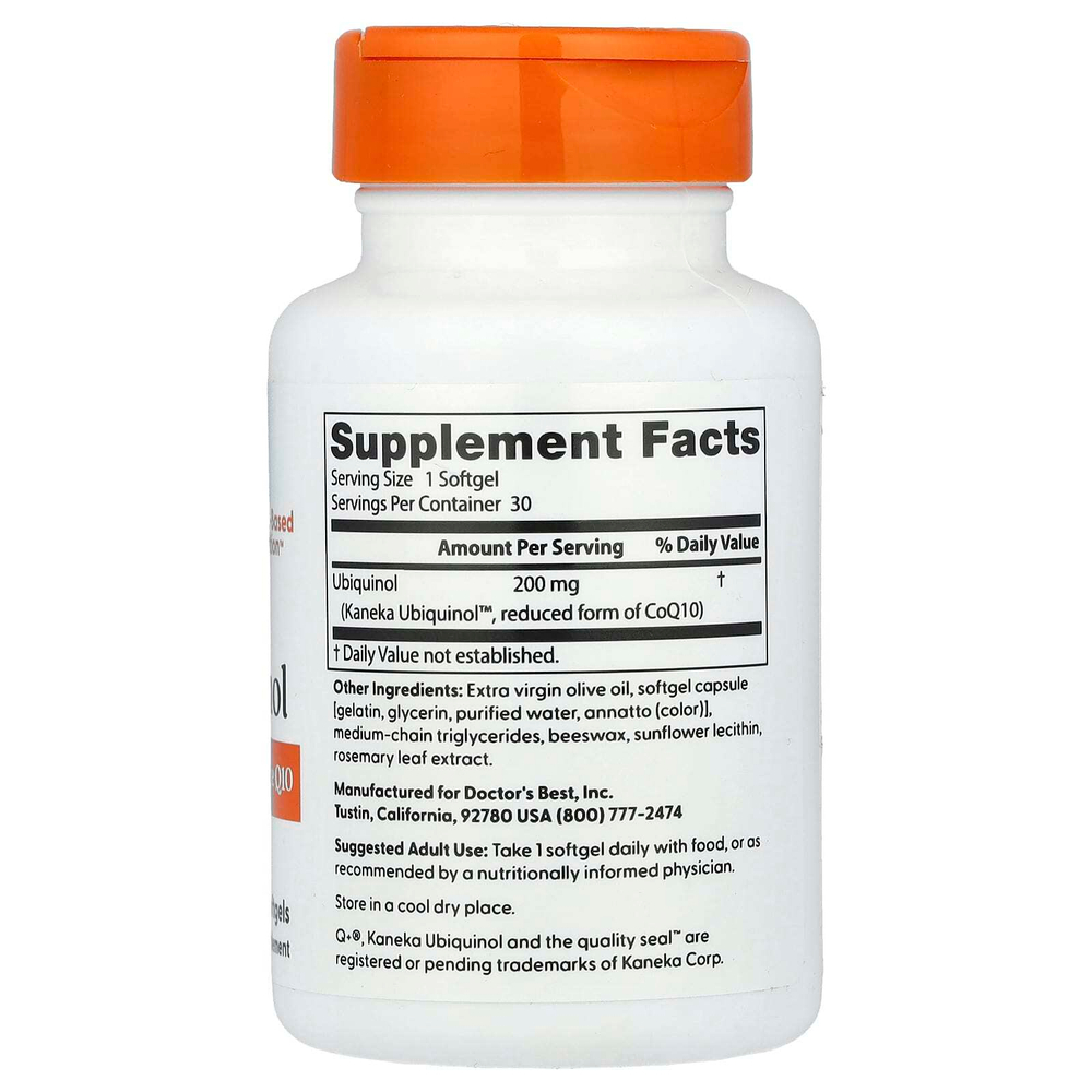 Doctor's Best, Убихинол с Kaneka, 200 мг, 30 мягких желатиновых капсул