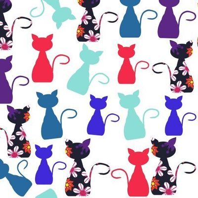 Коты, разноцветный паттерн на белом фоне