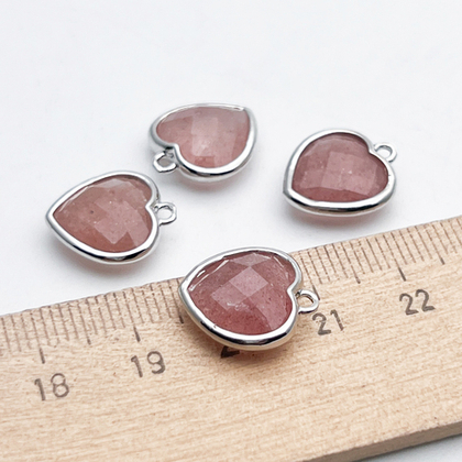 Подвеска Сердце, "клубничный" кварц, цвет серебро (родий), размер около 14*13 мм, цена за 1 шт