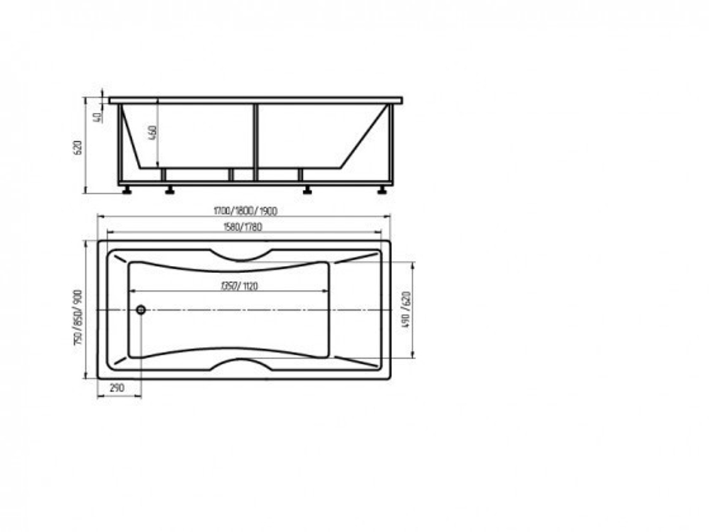 Ванна акриловая прямоугольная ФЕНИКС 170х75 AQUATEK (с каркасом и фронтальной панелью)