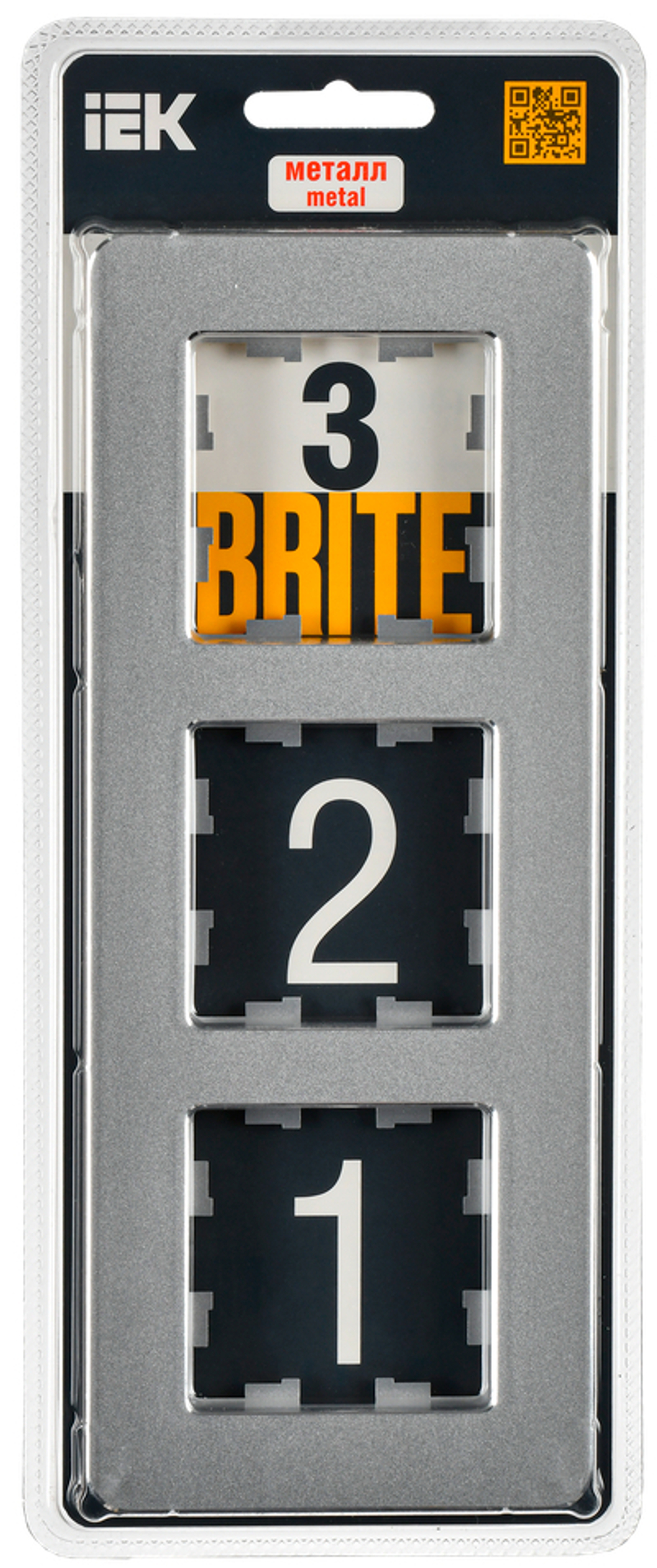 BRITE Рамка 3-местная РУ-3-1-Бр металл алюминий RE IEK
