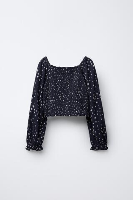 ZARA ТОП С ЭЛАСТИЧНЫМИ ДЕТАЛЯМИ И ПРИНТОМ ЗВЕЗДЫ, МОРСКОЙ СИНИЙ
