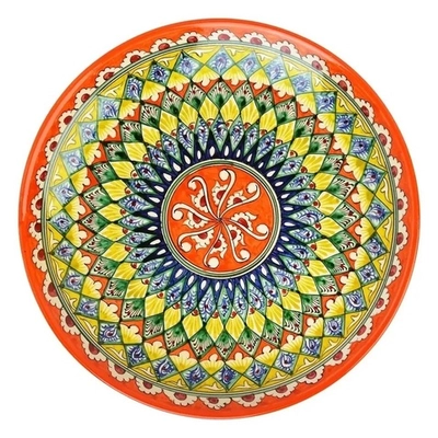 Ляган Риштанская Керамика 32 см. плоский, цвет оранжевый