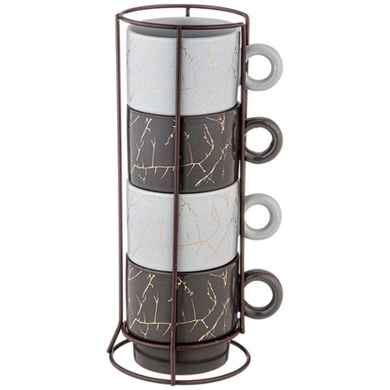 НАБОР ЧАШЕК ИЗ 4 ШТ. НА МЕТАЛЛИЧЕСКОЙ ПОДСТАВКЕ КОЛЛЕКЦИЯ "ЗОЛОТОЙ МРАМОР" 210 МЛ