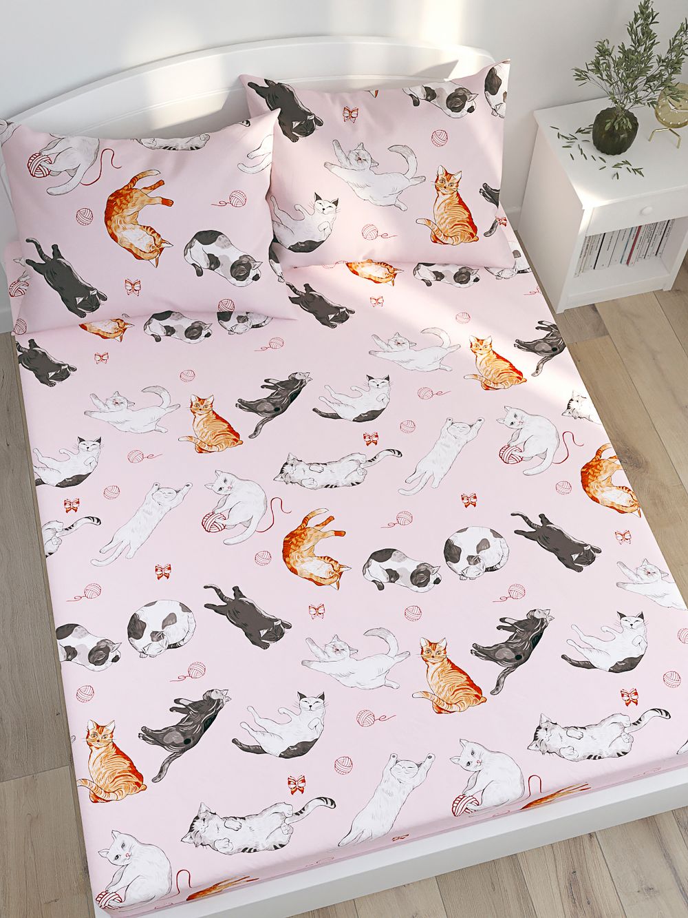 Простынь на резинке Сказка "Kitty" 160х200 см, перкаль