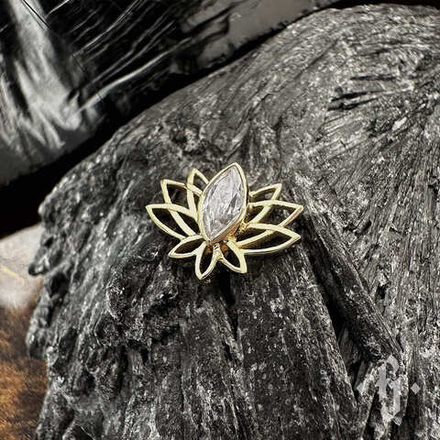 Накрутка "Lotus" - Желтое золото - White CZ