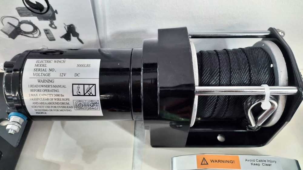 3000 Lbs (Кевлар) / Лебедка 3000lbs (кевлар) электрическая, 12V Electric Winch 3000lbs / 1361 кг с кевларовым тросом