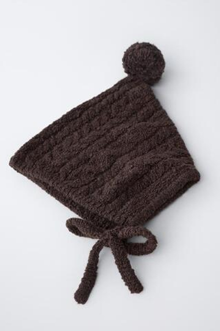 ZARA ЧЕПЧИК ВЯЗКИ «КОСЫ» С ПОМПОНОМ, ТЕМНО-КОРИЧНЕВЫЙ