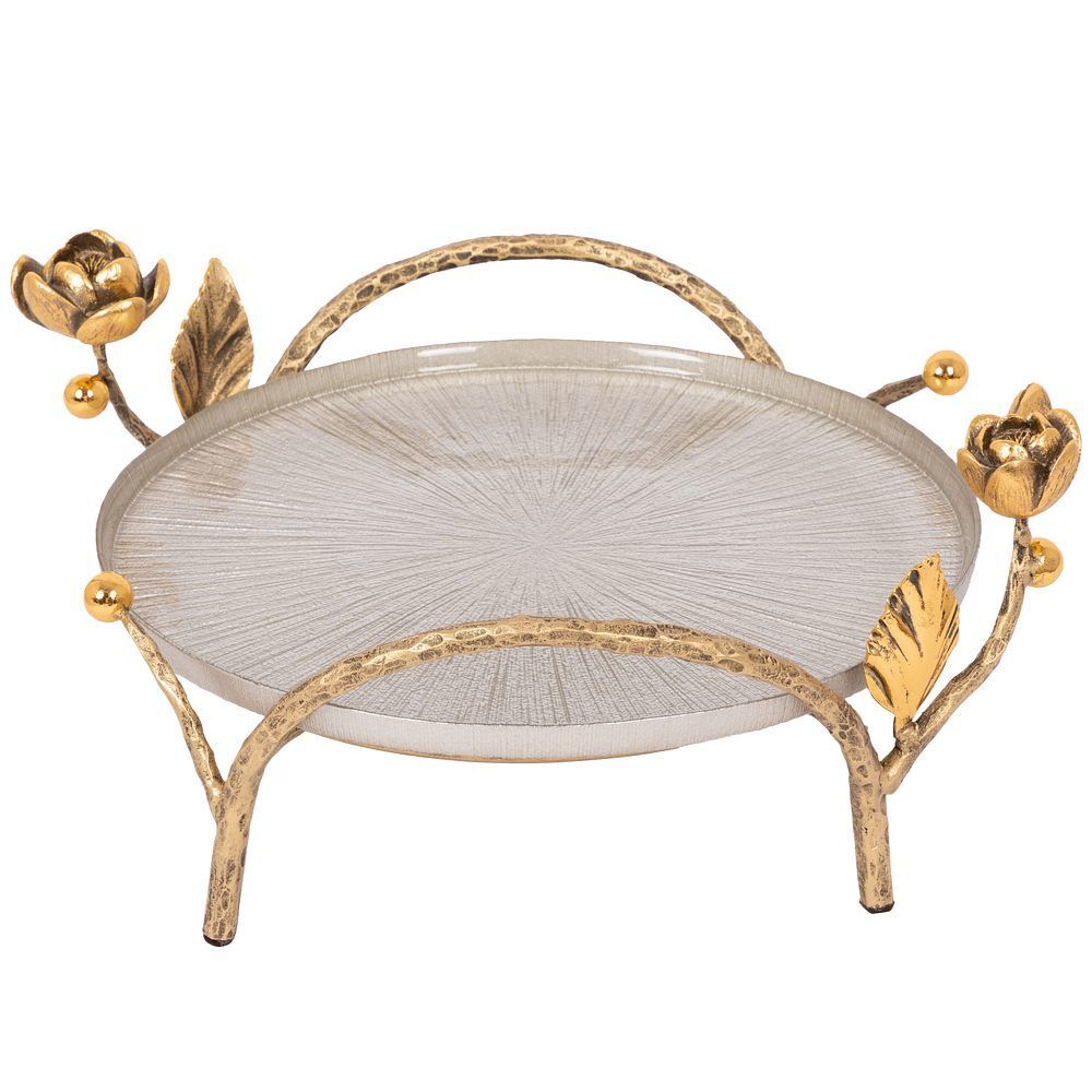 Фруктовница-конфетница Нимфея (поднос) Бронза Серебрянный