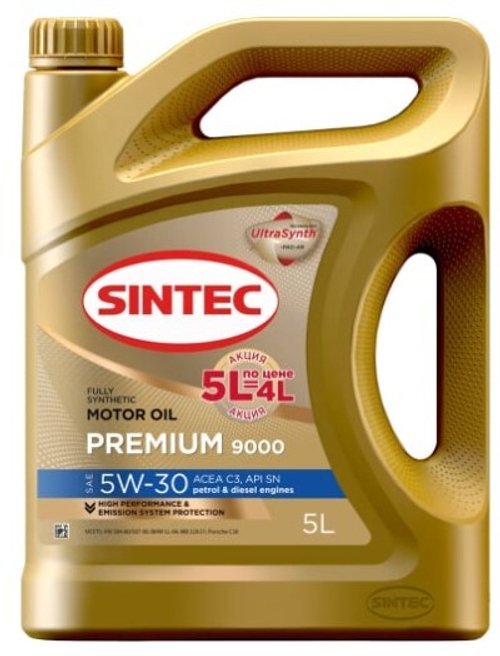 Масло Sintec 5W-30 Premium 9000 C3 синтетическое 5л Акция 5л по цене 4л / 5W30