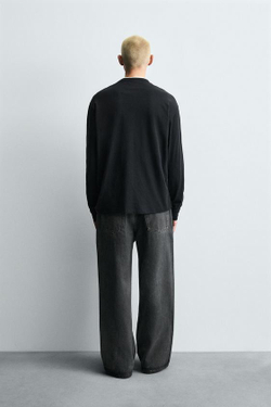 ZARA ДЖИНСЫ BAGGY FIT С ЭФФЕКТОМ ВОЩЕНИЯ, УГОЛЬНЫЙ