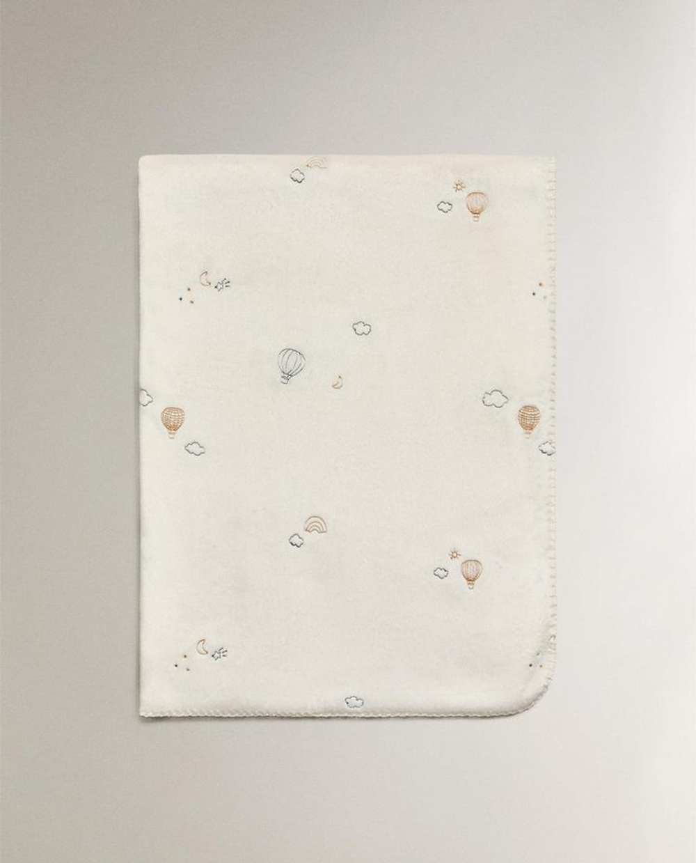 ZARA HOME ДЕТСКИЙ ФЛИСОВЫЙ ПЛЕД С ВЫШИВКОЙ, КРЕМОВЫЙ