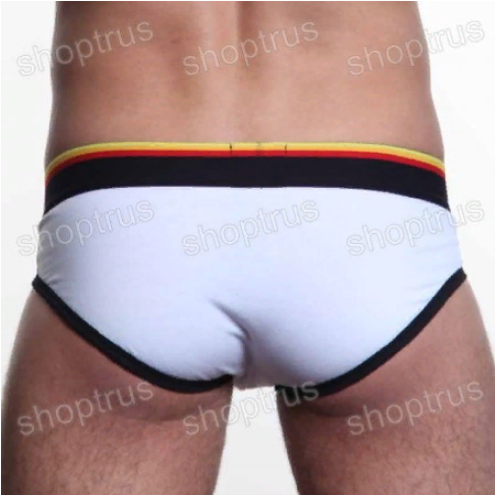 Мужские трусы брифы белые с (желто-красн) резинкой Aussiebum Fire Brief AB00381