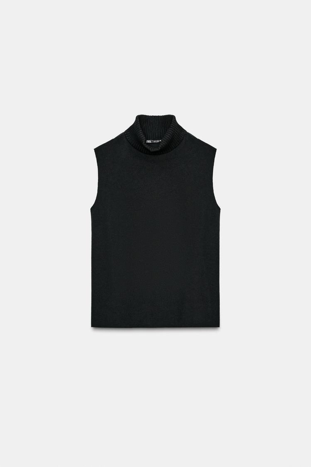 ZARA ТОП ИЗ МЯГКОЙ ТКАНИ С ВЫСОКИМ ВОРОТНИКОМ, ЧЕРНЫЙ