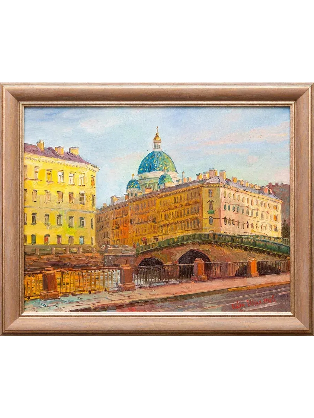 Картина маслом "Измайловский мост. Лето. Вечер" Шихов