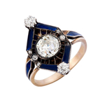 Кольцо маркиз с бриллиантами и синей эмалью