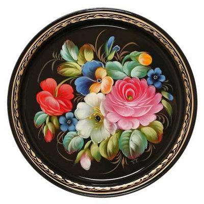 Жостовский поднос декоративный, размер 22 см (A5), металлический