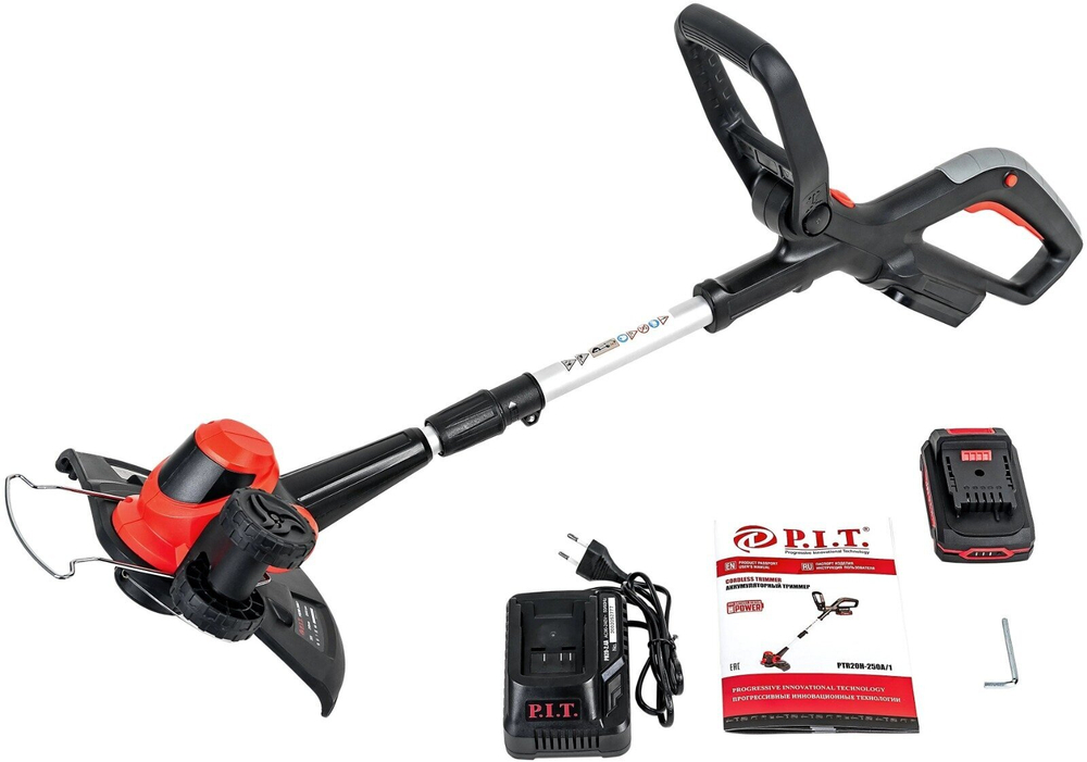 Аккумуляторный триммер P.I.T. PTR20H-250A/1 (20 В, ширина кошения 250 мм, леска 1,6 мм, 1 АКБ 2 А*ч, ЗУ)