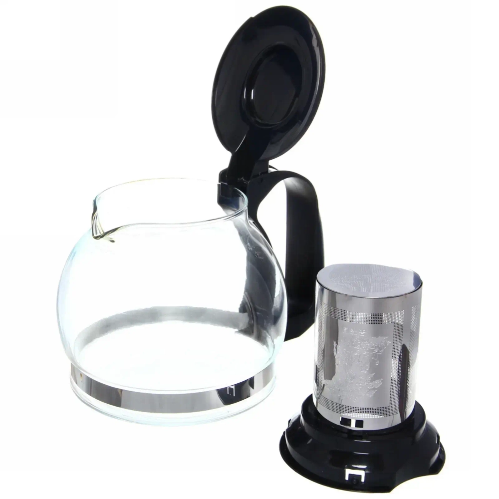 Чайник заварочный стеклянный 1200мл с металлическим ситом чёрный Селфи