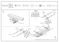 Фаркоп оцинкованный Galia C043A для Citroen Berlingo I 1996-2008, Berlingo First 2008-, Peugeot Partner I 1996-2008, Partner Origin 2008-(паспорт и сертификат в комплекте)(без электрики)