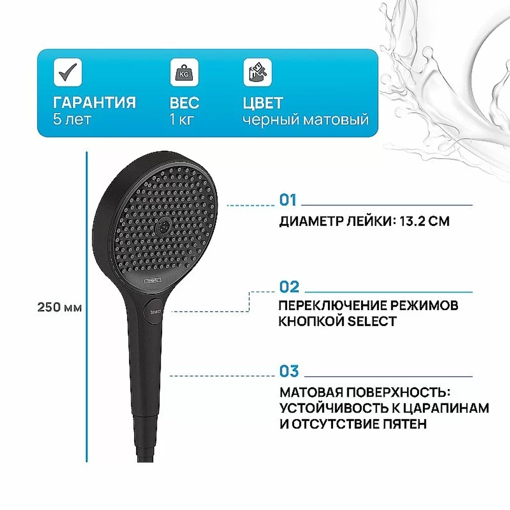 Душевая лейка Hansgrohe Rainfinity 26864670 черная матовая
