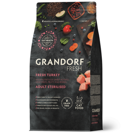 GRANDORF Fresh Сухой корм для взрослых стерилизованных кошек с индейкой и бататом 0,4 кг