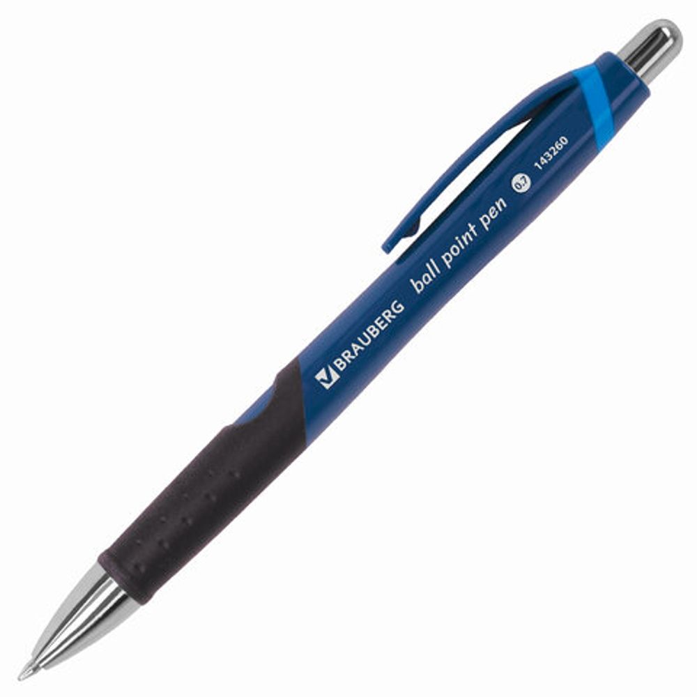 Ручка шариковая автоматическая с грипом BRAUBERG "Urban", 1шт, СИНЯЯ, хромированные детали, узел 0,7 мм, линия письма 0,35 мм, 143260