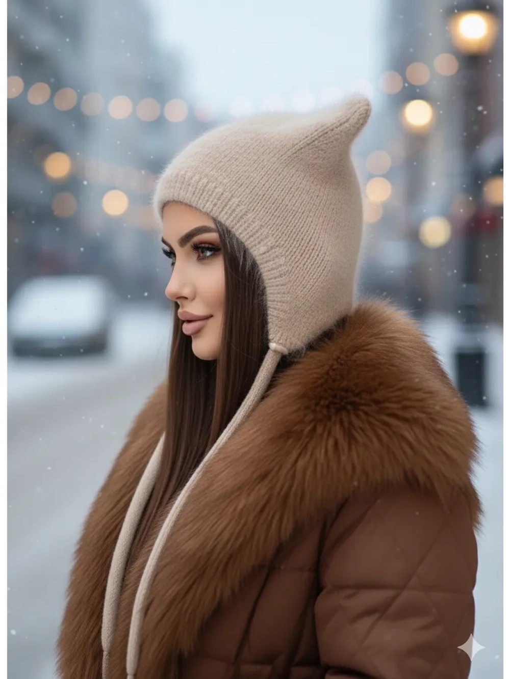 Шапка с ушками зимняя ангора вязаная