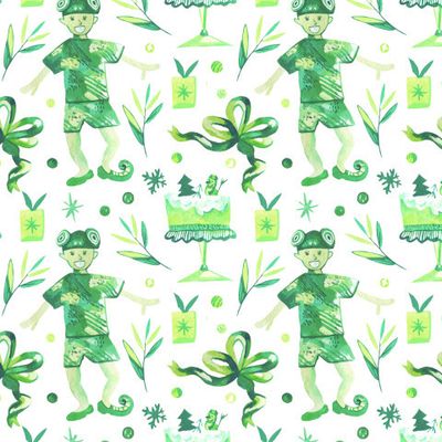 Бесшовный акварельный принт зелёным рождеством