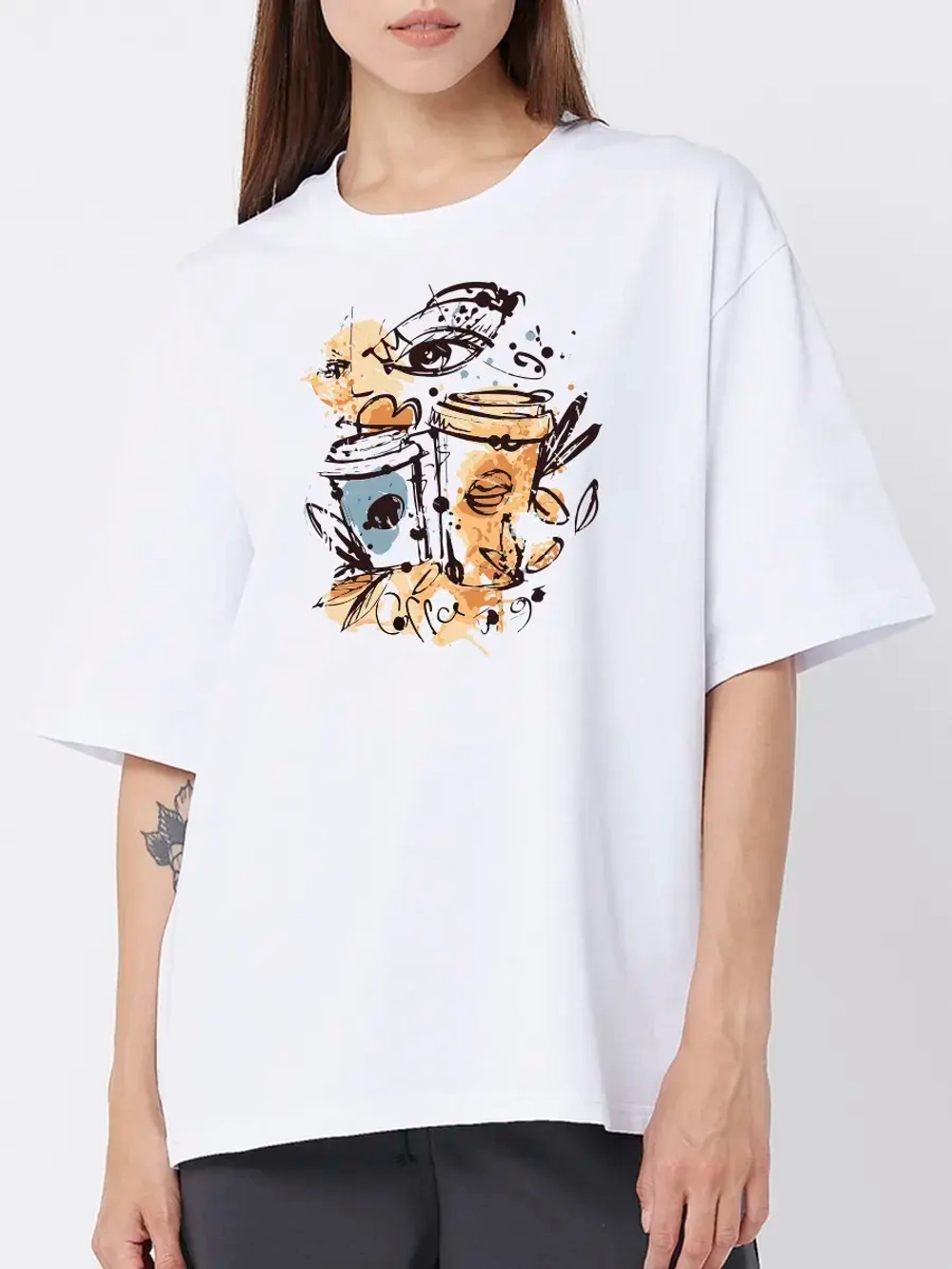 Футболка больших размеров с принтом кофе