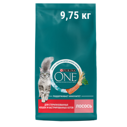Сухой корм Purina ONE для стерилизованных кошек и кастрированных котов c лососем 9,75 кг