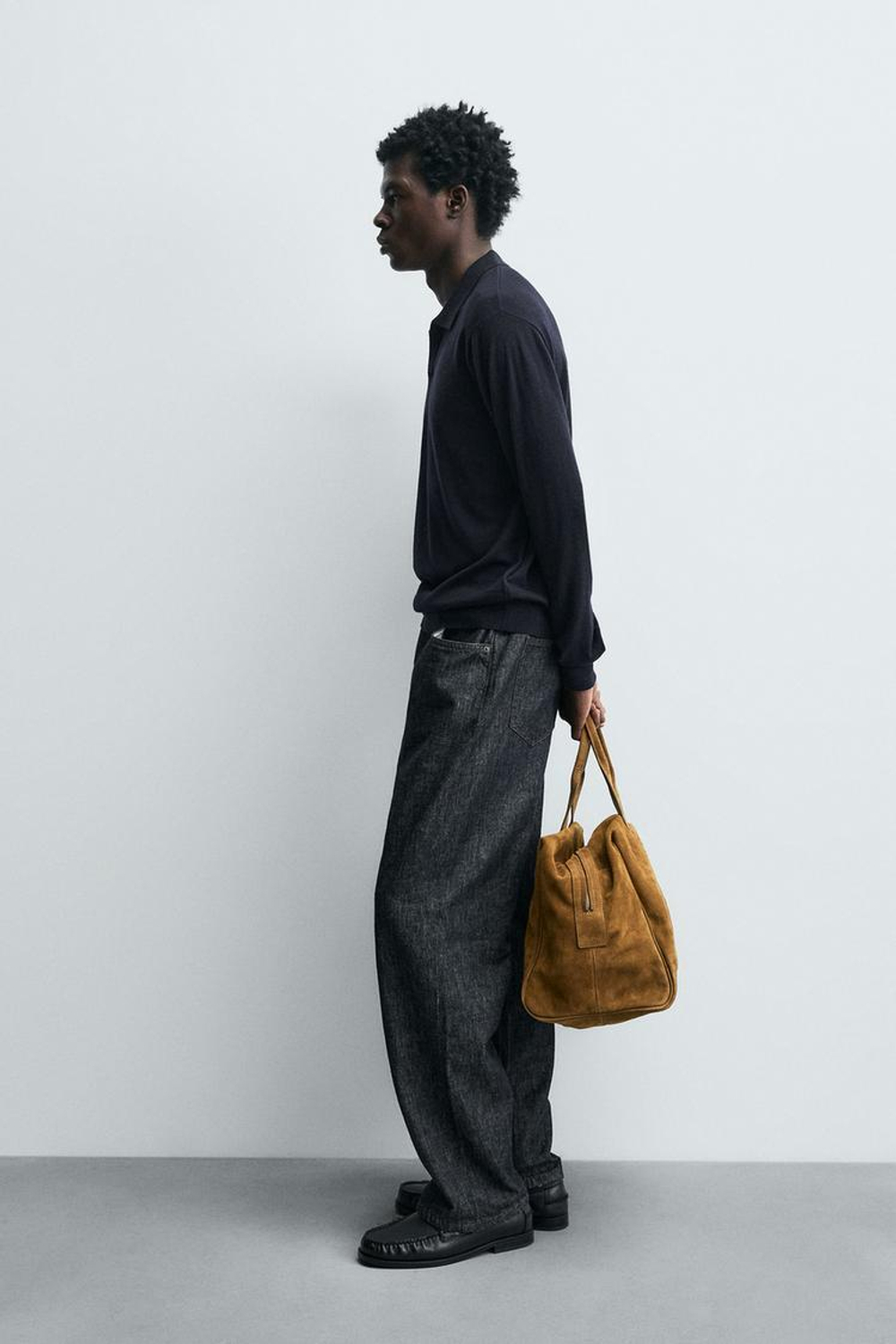 ZARA ПОЛО ИЗ ШЕРСТИ И ШЕЛКА, МОРСКОЙ СИНИЙ