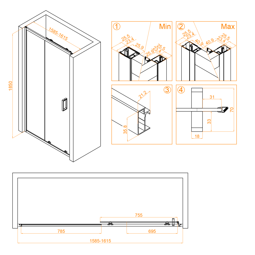 Душевая дверь RGW CL-14 (Прозрачное, 1600)