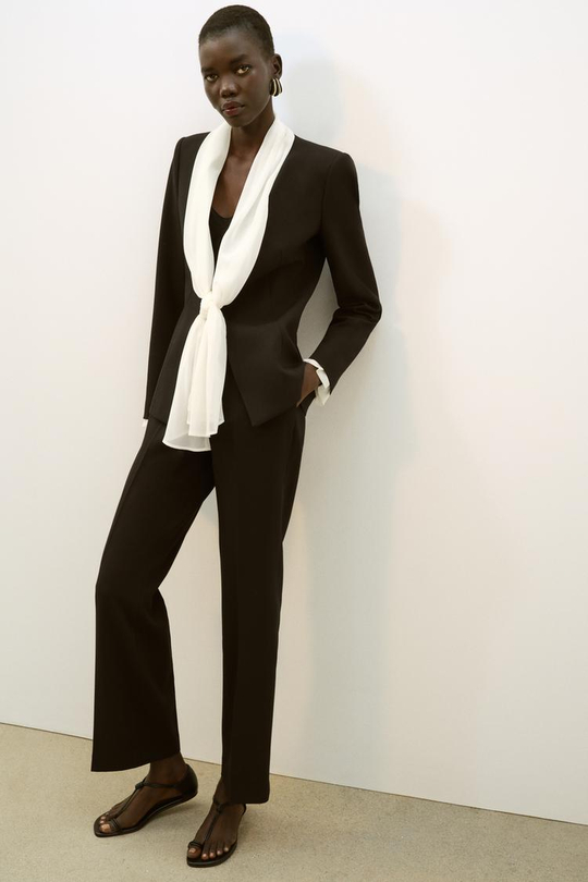 ZARA БРЮКИ ПРЯМОГО КРОЯ С ВЫСОКОЙ ПОСАДКОЙ, ЧЕРНЫЙ