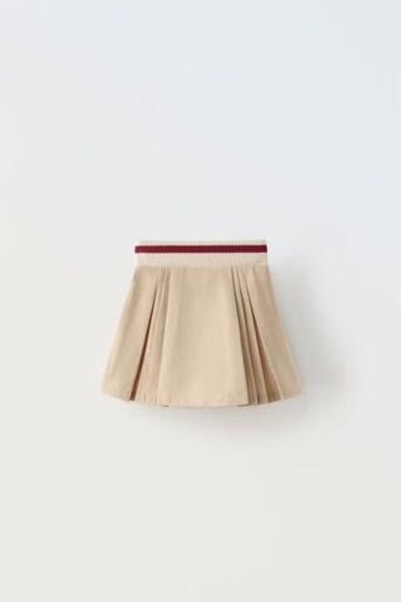 ZARA ЮБКА В РУБЧИК СО СКЛАДКАМИ, ПЕСОЧНЫЙ