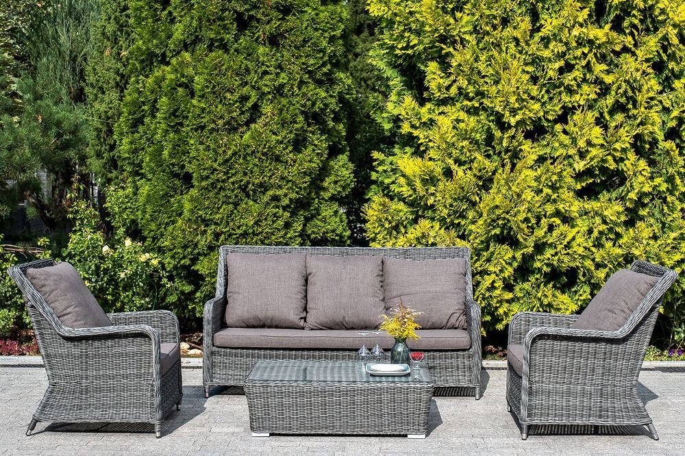 "Гляссе" диван трехместный из искусственного ротанга, цвет графит