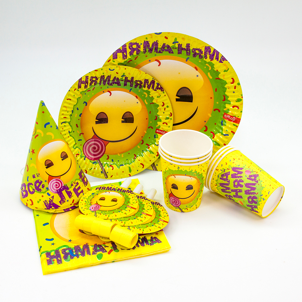 Тарелки (7''/18 см) Смайл, Emoji, Желтый, 6 шт.