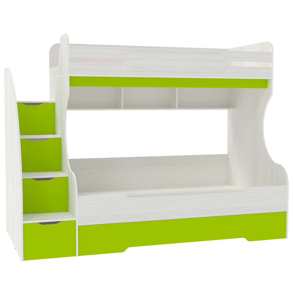Трехъярусная кровать КарИВи БИГ Белое Дерево Лайм