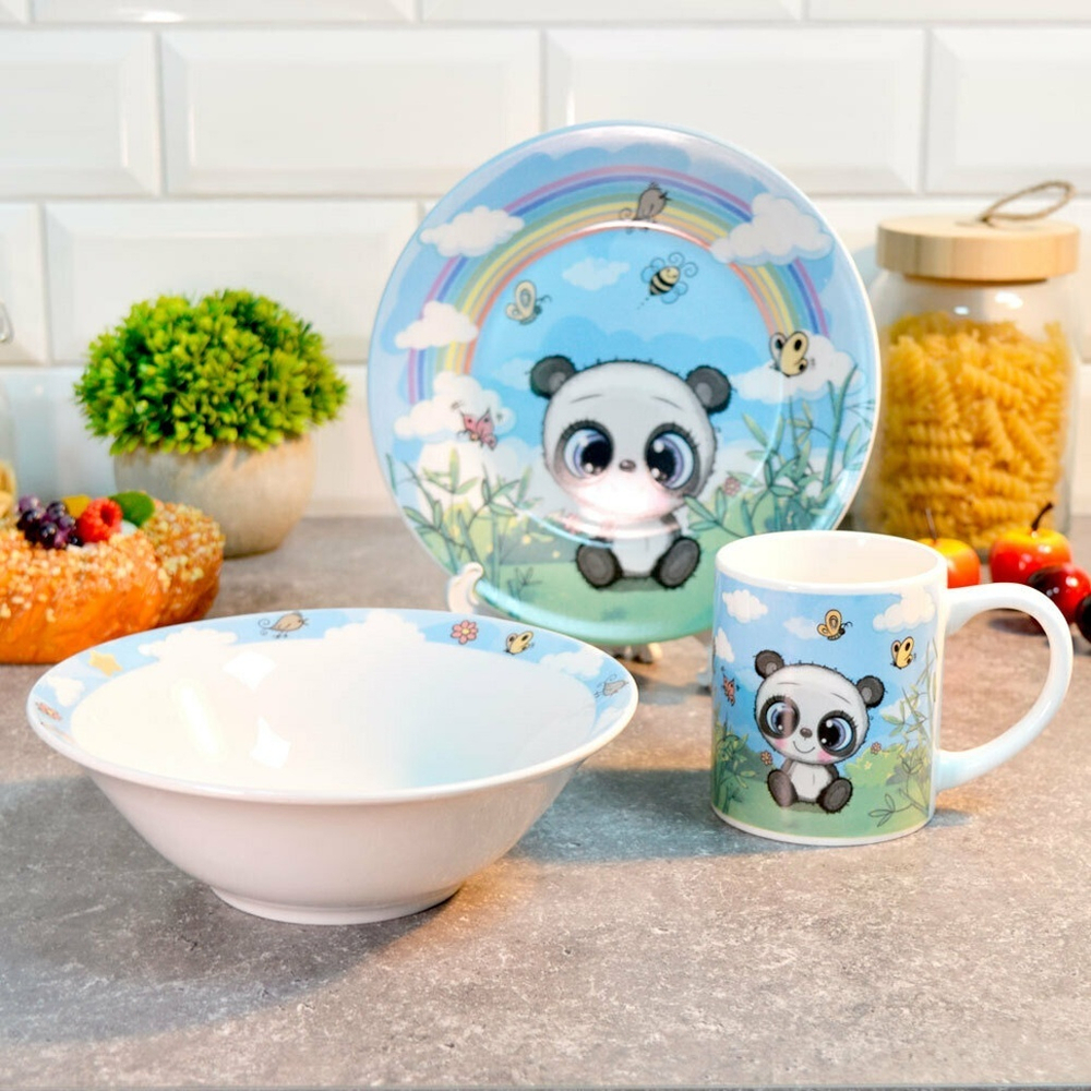 Набор детской посуды 3 предмета "Панда и бабочки"