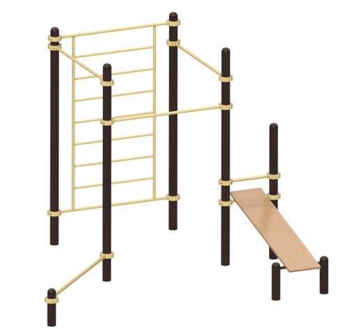 Спортивный комплекс №73, шведская стенка, турники и скамья, 3550*3200*2700 мм., D=89 мм.