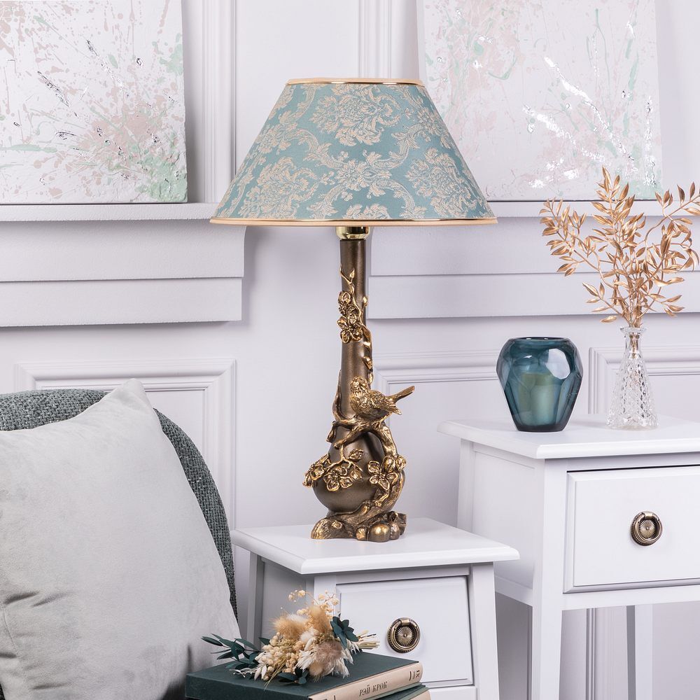 Настольная лампа Терра Бронза с абажуром №38 Vatican (Ватикан) Аквамарин