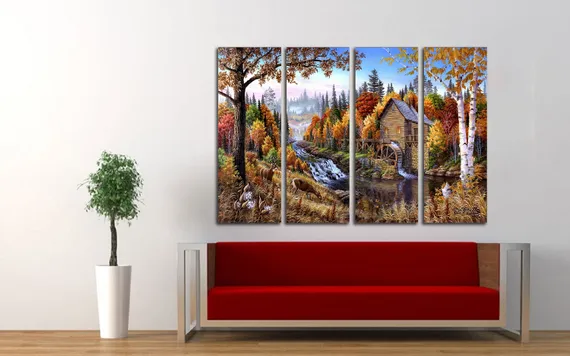 Модульная картина "Мельница у реки"