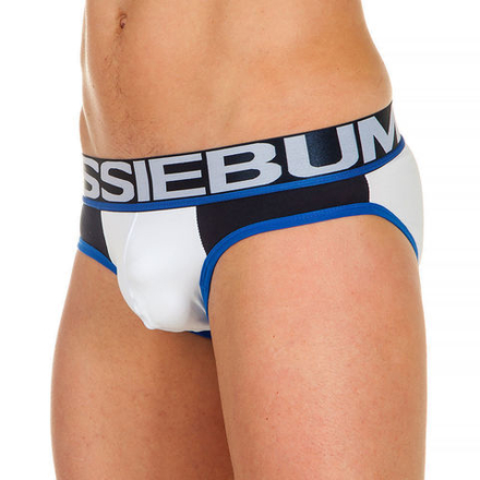 Мужские трусы брифы белые с темно-синими вставками по бокам AussieBum